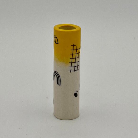 Modern Abstract Ceramic Bud Vase or Decorative Tube Yellow & White Hand-Painted - Picture 2 of 3